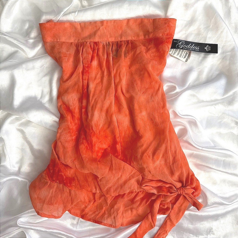 The Goddess Collection Orange Tie Dye Tube Top Strapless Side Tie Size L